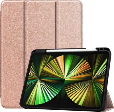 Hoesje - Geschikt voor Apple iPad Pro (2021) - 12.9 inch - Dun & Stevig - Trifold Bookcase - Hard Cover Case - Met Uitsparing Geschikt voor Apple Pencil - Hardcover Book - Tablet Hoes - Rosé goud