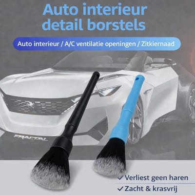 TLVX Professionele Auto Detail Borstel Set / Zeer Zachte haren / Brush / Krasvrij Schoonmaken / Auto Detailing / Interieur / Dashboard / Exterieur / Velgen / Logo’s / Tankdop / Plastic delen / Stofvrij maken / Wasbaar / Herbruikbaar / 2 stuks