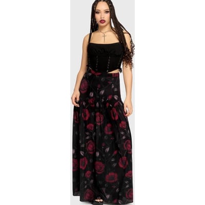 Killstar - Gothic Maxirok - Mourning Muse - Fawnelle Skirt - M tot 4XL - voor Vrouwen - zwart-rood