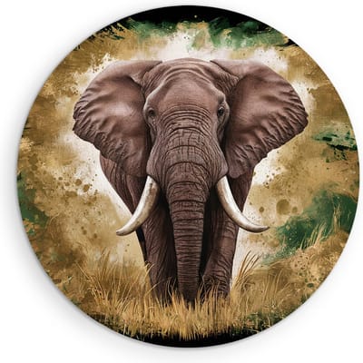 Saammp Muurcirkel Hout - Olifant - Abstract - Portret - Dieren - Ø 90 - Wandcirkel - Wanddecoratie Cirkel - muurdecoratie Woonkamer - Slaapkamer decoratie - Rond Schilderij
