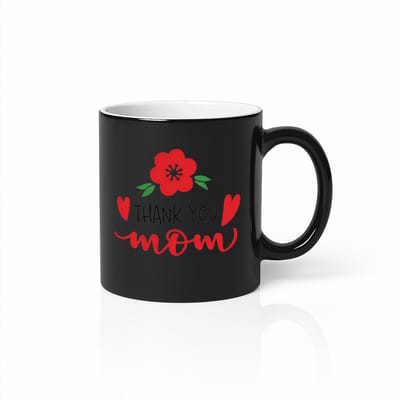 Thank You Mom Black Magic Mug 330 ml – warmtegevoelige koffiemok met bloemen Moederdag design – Cadeau voor mama