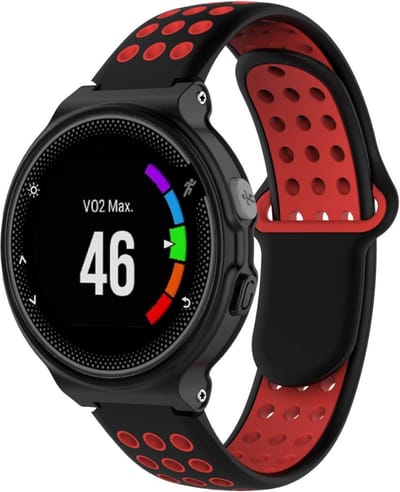 By Qubix - Siliconen sportbandje - Zwart + rood - Geschikt voor Garmin Forerunner 220 / 230 / 235 / 620 / 630 / 735 (XT)