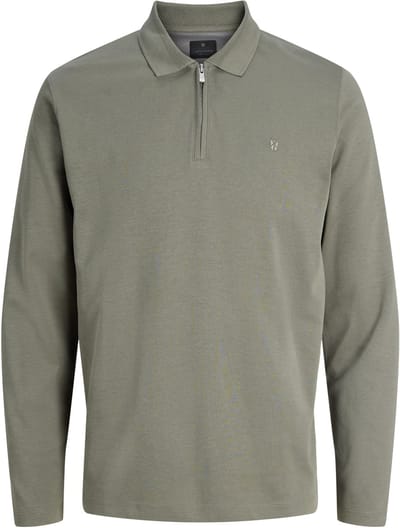 Jack & Jones groene heren polo   Rib kraag   Regular fit   Ritssluiting   Duurzaam   Lange mouw Groen M