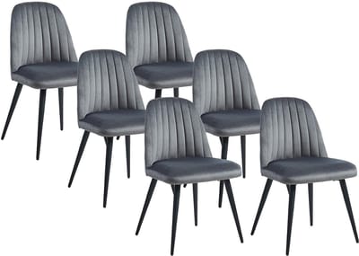 Vente-unique Set van 6 stoelen ELEANA - Velours en zwart metaal - Grijs
