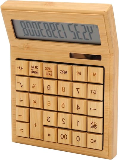 Rekenmachine Hout - Desktopcalculator Basiscalculator - Kantoor Werk - Gegraveerde Cijfers - 22 x 14 x 4 cm - Groen