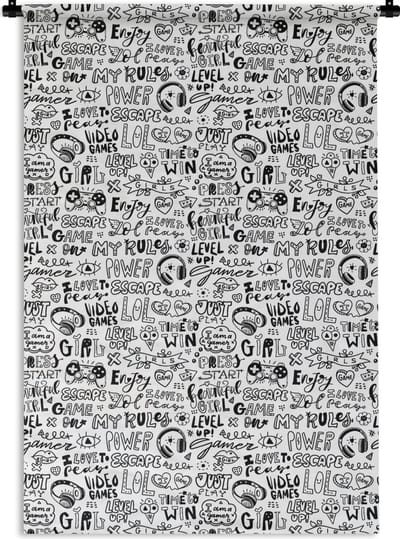 Wandkleed - Wanddoek - Doodle - Zwart Wit - Patroon - 60x90 cm - Wandtapijt