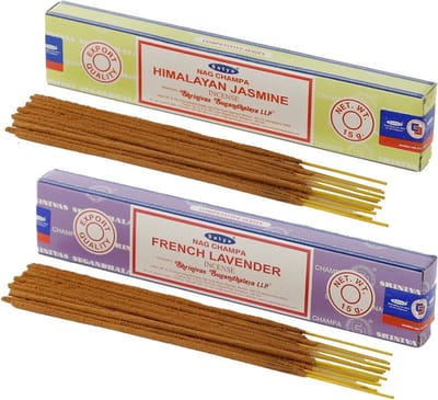 Satya Wierook cadeaus set - 2x geurstokjes - Jasmijn en Lavendel geur - Meditatie