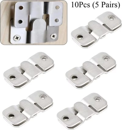 TLVX 5 sets Sterke Meubel Klem Connectors Zilver 44mm x 19mm – Ophangsysteem Kast – Keukenkastjes – Fotolijsten – Bankstel samenvoegen – Beugel interlock – Muurhaken – RVS Bevestiging Gesp – Ophangbeugels – Demontabel - (10 stuks)