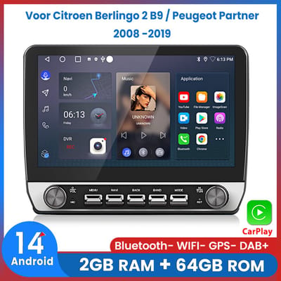 Awesafe Autoradio - 10.1 Inch IPS Radio Scherm - Geschikt Voor Citroen Berlingo 2 B9 Peugeot Partner 2008 t/m 2019 - Draadloos Apple CarPlay Android Auto - Touchscreen - Ram 2GB + Rom 64GB - GPS Navigatie - Bluetooth & Wifi