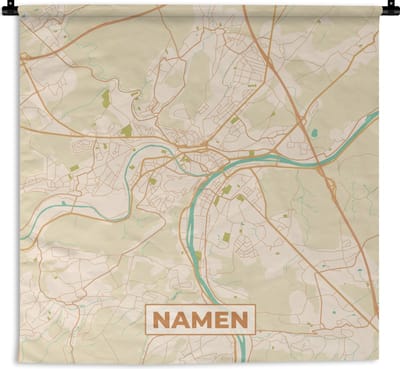 Wandkleed - Wanddoek - Stadskaart - Namen - Plattegrond - Retro - Kaart - 180x180 cm - Wandtapijt