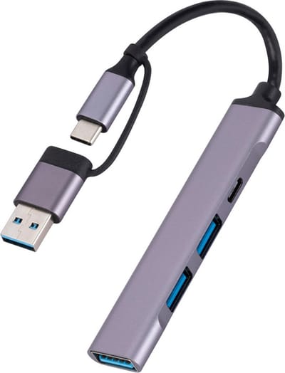 2 IN 1 Adapter Hub splitter kabel - USB-C en USB naar 3X USB 3.0 female en USB-C female- converter - Grijs - Provium