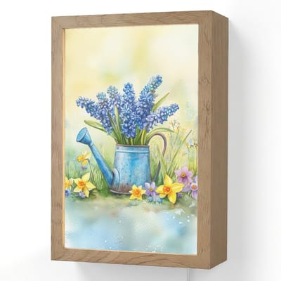 Wandlamp 20x30 cm - Oplaadbaar - Gieter - Lavendel - Bloesems - Wandlampen binnen woonkamer - Slaapkamer lamp met kabel - Decoratieve nachtlamp - Vloerlamp snoer