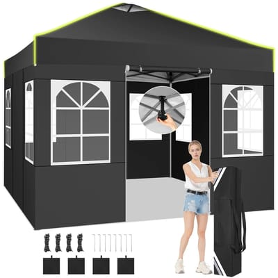 Sensova - Pop-up Tuinhuisje 3x3m Waterdichte Feesttent met 4 Zijwanden UV50+ - Verstelbare Hoogte Snelle Montage Ventilatieopening - Inclusief Draagtas en Accessoires voor Tuin en Evenementen