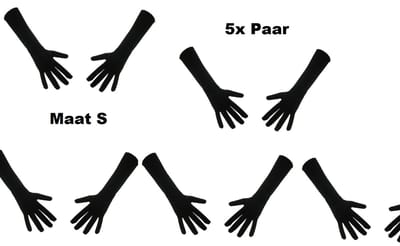 5x Paar handschoenen nylon lang zwart mt.S – Themafeest Sinterklaas Pieten gala festival