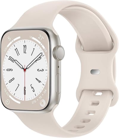 Classic Siliconen band - Geschikt voor Apple Watch bandje -Series 1/2/3/4/5/6/7/8/9/10/11/SE/SE2/SE3/Ultra (2/3) - Strap-it - Sterrenlicht / Starlight - Bandje siliconen sport loop - iWatch sportbandje voor maat: 44mm / 45mm / 46mm / 49mm