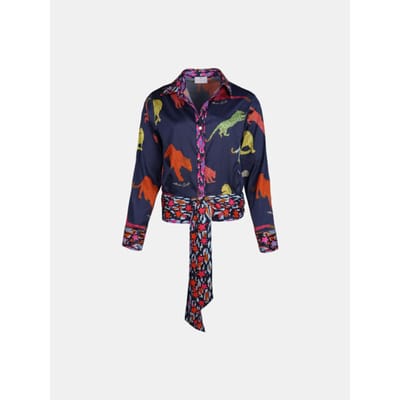 Mucho Gusto ® blouse antwerpen donkerblauw luipaard patches