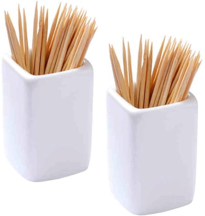 Dailygoods- Tandenstokerhouder Duurzaam - Keramiek - 2 Stuks - Compact - Lichtgewicht - Eenvoudig Schoon te Maken - Decoratief Design - Tandenstoker