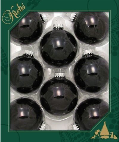 Krebs kerstballen - 16x - ebony zwart glans kleur - D7 cm - glas - kerstversiering - kerstboomversiering