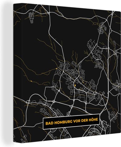 Canvas Schilderij Bad Homburg vor der Höhe – Stadskaart – Gold – Plattegrond – Stadskaart – Kaart - Duitsland - 20x20 cm - Wanddecoratie