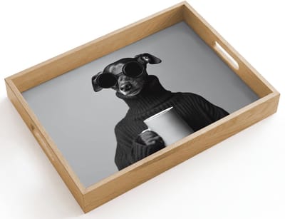 Dienblad hout 40x30 cm - Schootdienblad - Coltrui - Hond - Bril - Mok - Borrelplank rechthoek - Plateau dienbladen
