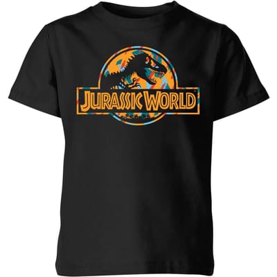 Jurassic Park Logo Tropical Kids' T-Shirt - Black - 122/128 (7-8 jaar)