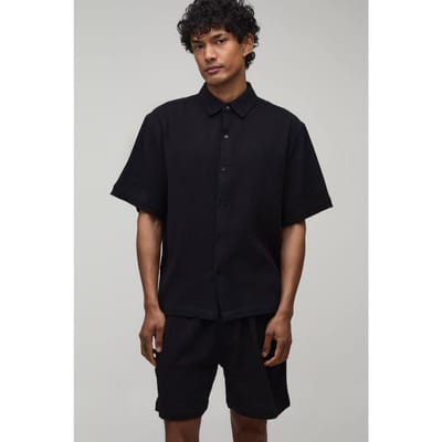 Katoenen Gaas Oversized Shirt & Baggy Short Set | Black | Size XS