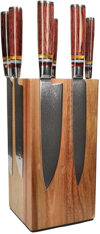 Shinrai Knives - Micarta Jewels 7-delige Messenset + Messenblok Rotate