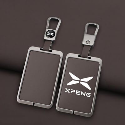 Auto Slimme NFC Kaart Sleutelhoes Cover Voor Xpeng Xiaopeng P7 P5 Gesp G9 G3 G3I Zinklegering Leer Beschermer Sleutelhanger Accessoires gray