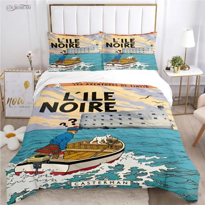 Schattige T-Tintines All Season Dekbedovertrek Cartoon Grappige Beddengoedsets Zachte Dekbedovertrek en Kussenslopen Tiener Eenpersoons/Tweepersoons/Queen/King EU Single 135x200cm gray
