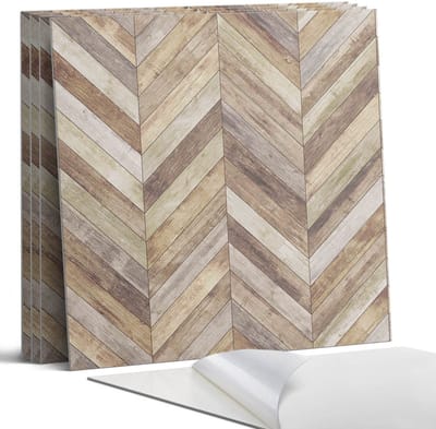 Coloray Wandpanelen Zelfklevend - Visgraatpatroon op de planken Zelfklevende Wandpanelen - 50 cm x 50 cm - Bruin Wandpaneel PVC - 4 stuks - Texturen Wandpanelen Zelfklevend - Keuken Wandpanelen - Wandpanelen Badkamer
