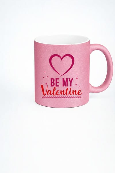 Roze Glitter Mok 'Be My Valentine' - Valentijn Cadeau met Hart Design