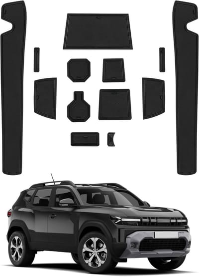 Duurzame antislip vloermatten voor Dacia Duster 2024-2025 - Rubber matten voor console, bekerhouder en deurseams, auto vloerkleed (Zwart)