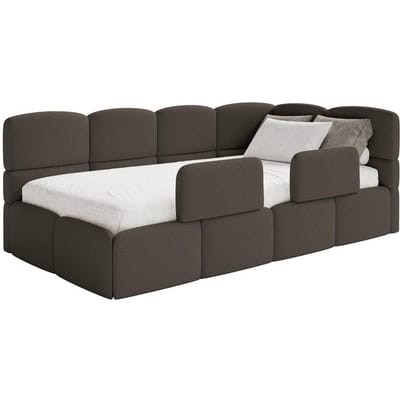 Jeugdbed incl matras Chloe rechts bouclé 90x200 met opbergruimte en rails | NADUVI Collection