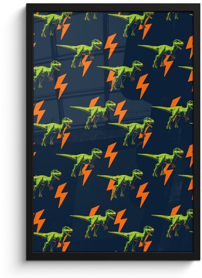 Poster in lijst - Fotolijst 40x60 cm - Posters - Bliksemschichten - Oranje - Dinosaurussen - Posterlijst zwart - Decoratie - Wanddecoratie woonkamer - Muurdecoratie slaapkamer