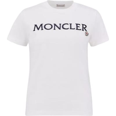 Moncler Geborduurd Letter Crew Neck Getailleerd T-shirt met Korte Mouwen Dames Tops Wit J10938C00006829HP037 L white