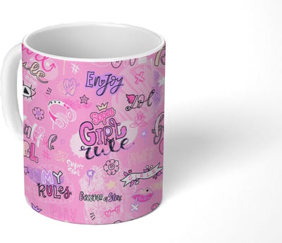 Mok - Koffiemok - Meisjes - Tiener - Roze - Quotes - Patronen - Mokken - 350 ML - Beker - Koffiemokken - Theemok