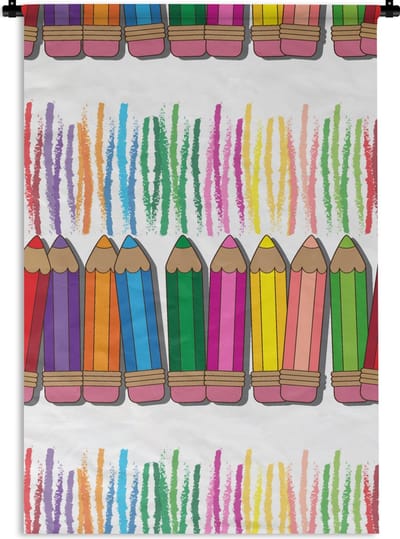 Wandkleed - Wanddoek - Kleurpotlood - Patronen - Regenboog - 60x90 cm - Wandtapijt