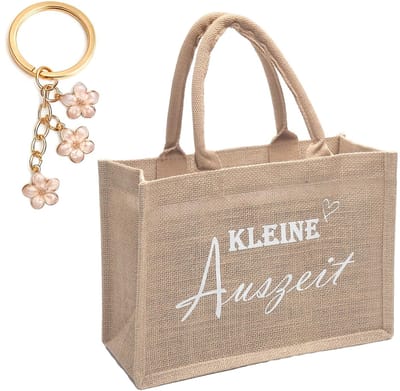 Dailygoods- Jutetas klein - Milieuvriendelijke jute tas - Cadeautas voor vrouwen - Sleutelhanger - Verjaardag/Kerstmis - Afmetingen 31,5 x 22 x 12 cm