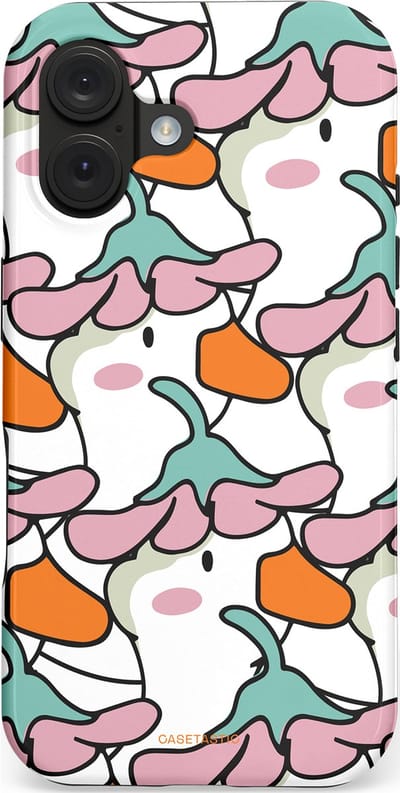 Casetastic hoesje geschikt voor Apple iPhone 16 - MagSafe - Dubbellaagse bescherming - Bloempjeshoed - Fashion Case - Wit Grijs Lichtroze Oranje