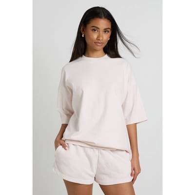 boohoo Dames Gewassen Oversized T-shirt En Short Set | Gebleekt Roze | Maat: Small