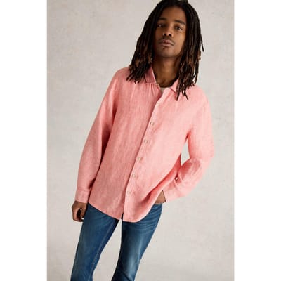 White Stuff Keswick Ls Linen Shirt Mid Pink Maat: S | Casual Overhemden Outlet | Heren | Roze