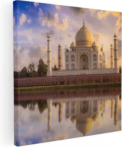 Artaza Canvas Schilderij India - 30x30 cm - Klein - Wanddecoratie Taj Mahal - Muurdecoratie Skyline - Kamer Accessoires
