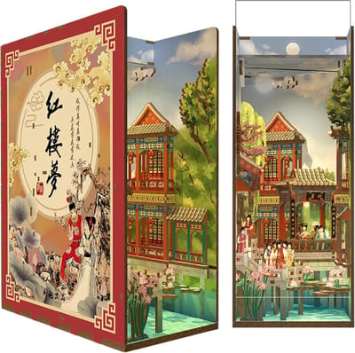 Houten Puzzel - Miniatuur Huis - Boekenplank Decoratie - Met LED Verlichting - 18 x 9.8 x 24.5 cm