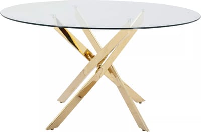 Vente-unique Ronde eettafel – 4 personen – Gehard glas en goudkleurig metaal – Transparant – COSIMA