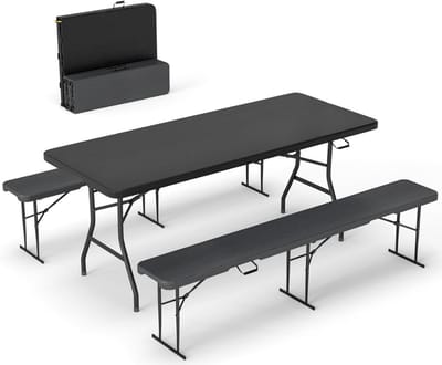 ADSafety Inklapbare Tafel met 2 Tuinbanken - Campingtafel - Picknicktafelset - Klaptafel Buiten - Zwart