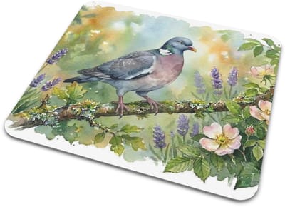 Muismat "Aquarel Series" Houtduif in de Natuur met Bloemen & Lavendel - Bureau Accessoires met Vogelprint - Origineel Cadeau voor haar: Vrouw, Vriendin & Collega - Botanische & Dieren Kantoorartikelen voor de Thuiswerkplek