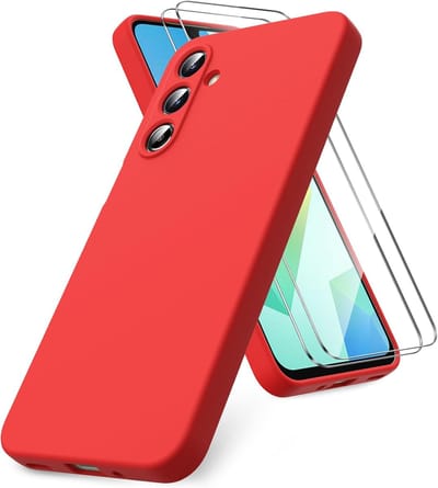 Liquid Silicone Case met 2x Screenprotector - Rood - Shockproof Hoesjes Geschikt voor: Samsung Galaxy A17