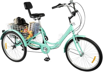 Driewieler Fiets - Laden Fiets - Boodschappen Doen - Zeven Versnellingen Verstelbaar - 24 Inch Wielen - Turquoise