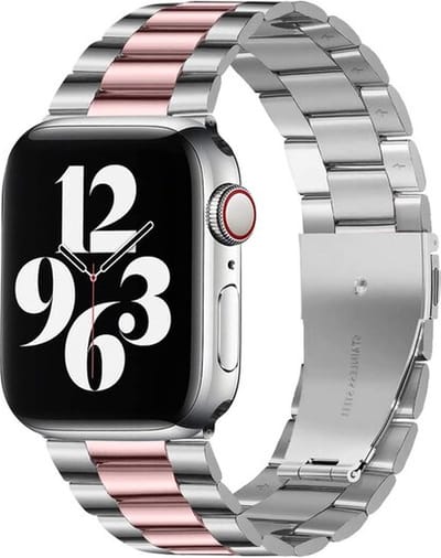 By Qubix - Geschikt voor Apple Watch bandje - Stalen schakelband - Zilver met rosé pink - Geschikt voor Apple Watch 38mm / 40mm / 41mm / 42mm - stalen bandje