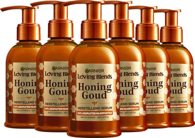 Garnier Loving Blends Honing Goud Herstellend Haarserum - 94% Minder gespleten haarpunten na 1 gebruik - Haarverzorging Herstelt tot 1 jaar aan haarschade - 6x 150 ml